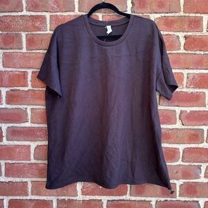 We Wander Brown Scuba Short Sleeve Top Drawcord Hem women's 2X